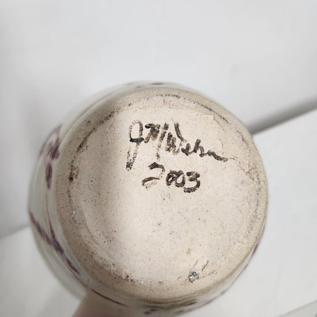 Studio Pottery Vase by J. Weber – Cream Crackle With Oxblood Red Drip Glaze (2003) For Sale - Image 11 of 11