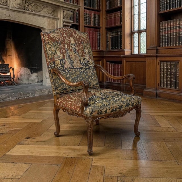 French 19th Century French Louis XV Style Cluny Tapestry Armchair For Sale - Image 3 of 18