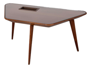 Coffee Table with Inlaid Glass Top and Copper Bowl, 1950s