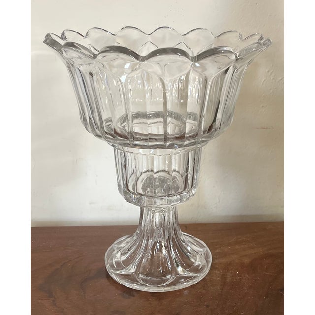 Large antique 19th century American flint glass crystal footed centerpiece bowl. Unusual form with petal shaped rim....
