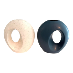 Pair of Portuguese Modernist Sculptural Donut Vases by Sporvil Ceramics | Blue & Speckled White