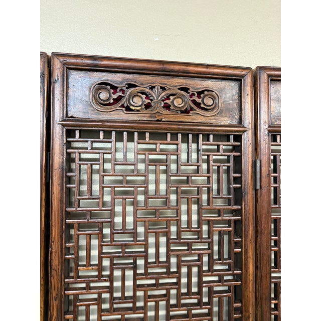 Chinese Carved Wood Folding Screen, Antique For Sale - Image 4 of 12