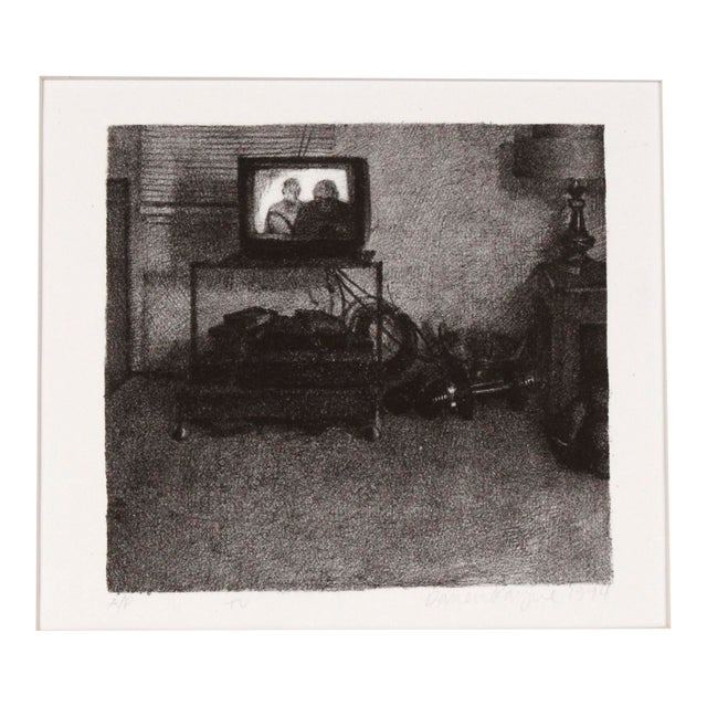 Moody Vintage Print - Tv With Two Figures Style of Edward Hopper by Daren Payne For Sale