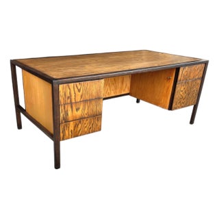 1980s Modern Executive White Oak Desk – Fully Restored, 5 Drawer Pedestal Desk For Sale