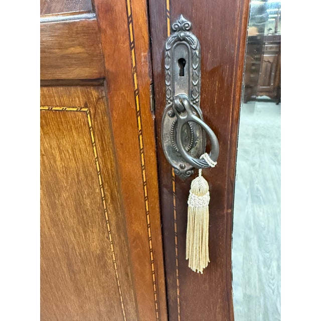 Wood Antique Early 20th Century Edwardian Mahogany Wardrobe With Oval Mirror Door For Sale - Image 7 of 15