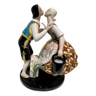 Ceramic Figure of Lovers Exchanging a Kiss from Essevi For Sale