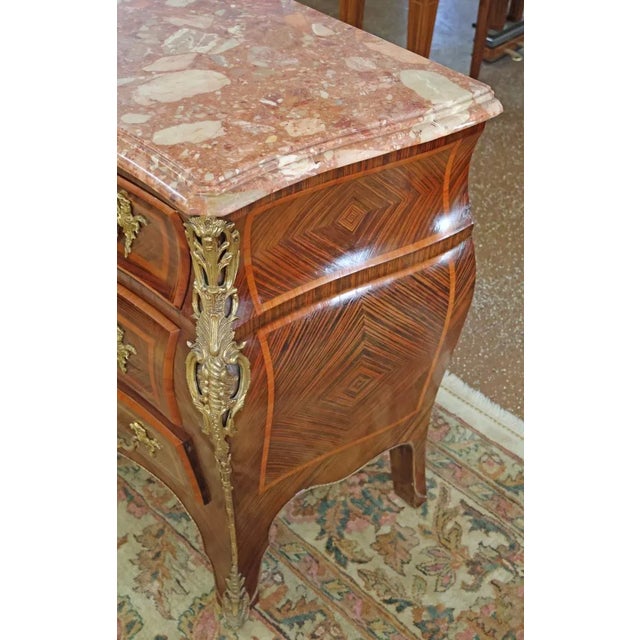 Late 20th Century Italian Louis XV Style Rosewood Marble Top Chest of Drawers Dresser Commode For Sale - Image 11 of 13