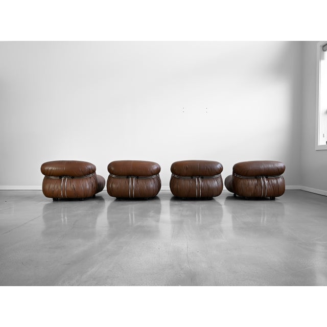 Soriana Lounge Chairs in Brown Leather by Afra and Tobia Scarpa for Cassina - Set of Four For Sale - Image 15 of 18