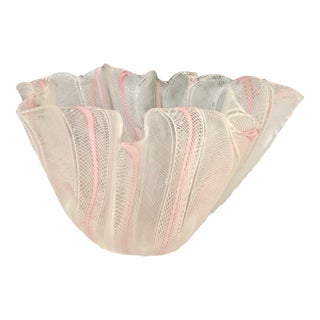 1970s Fazzoletto Pink & White Latticino Glass Bowl For Sale