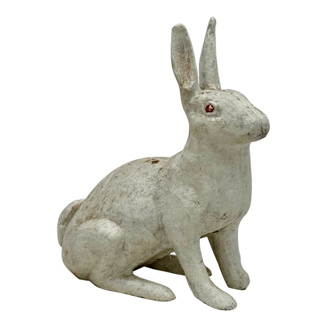 Very Large & Heavy Antique American Rustically Aged Cast Iron Rabbit Garden Ornament or Doorstop - Circa 1920s For Sale