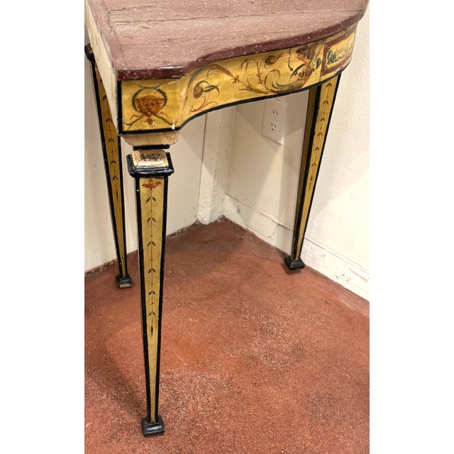 Pair 18th-Century Neapolitan Painted Corner Console Tables, Faux Porphyry Tops For Sale In Greensboro - Image 6 of 18