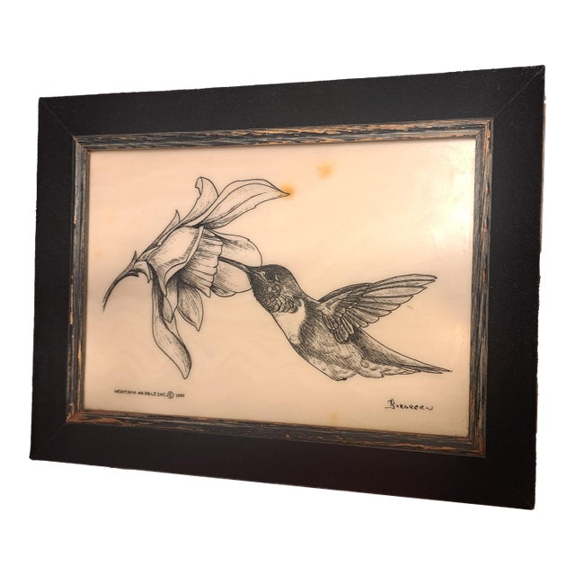 1960s Mid Century by Borgreen and Montana Marble Co. Co. Flower Picture Framed For Sale