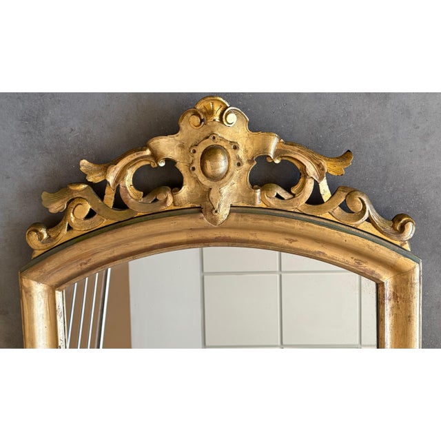 French 19th Century Vertical Gold Gilt Mirror with Floral crest For Sale - Image 9 of 18