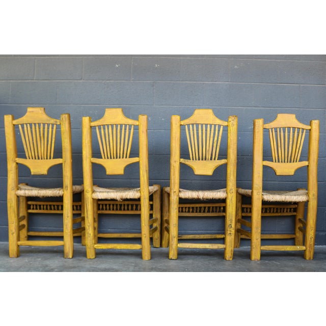 Vintage Southwestern Wood and Rush Seat Rustic Mexican Dining Chairs