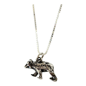 Wyoming Yellowstone National Park Bear Sterling Silver Vintage Charm on New 18 Inch Sterling Silver Necklace