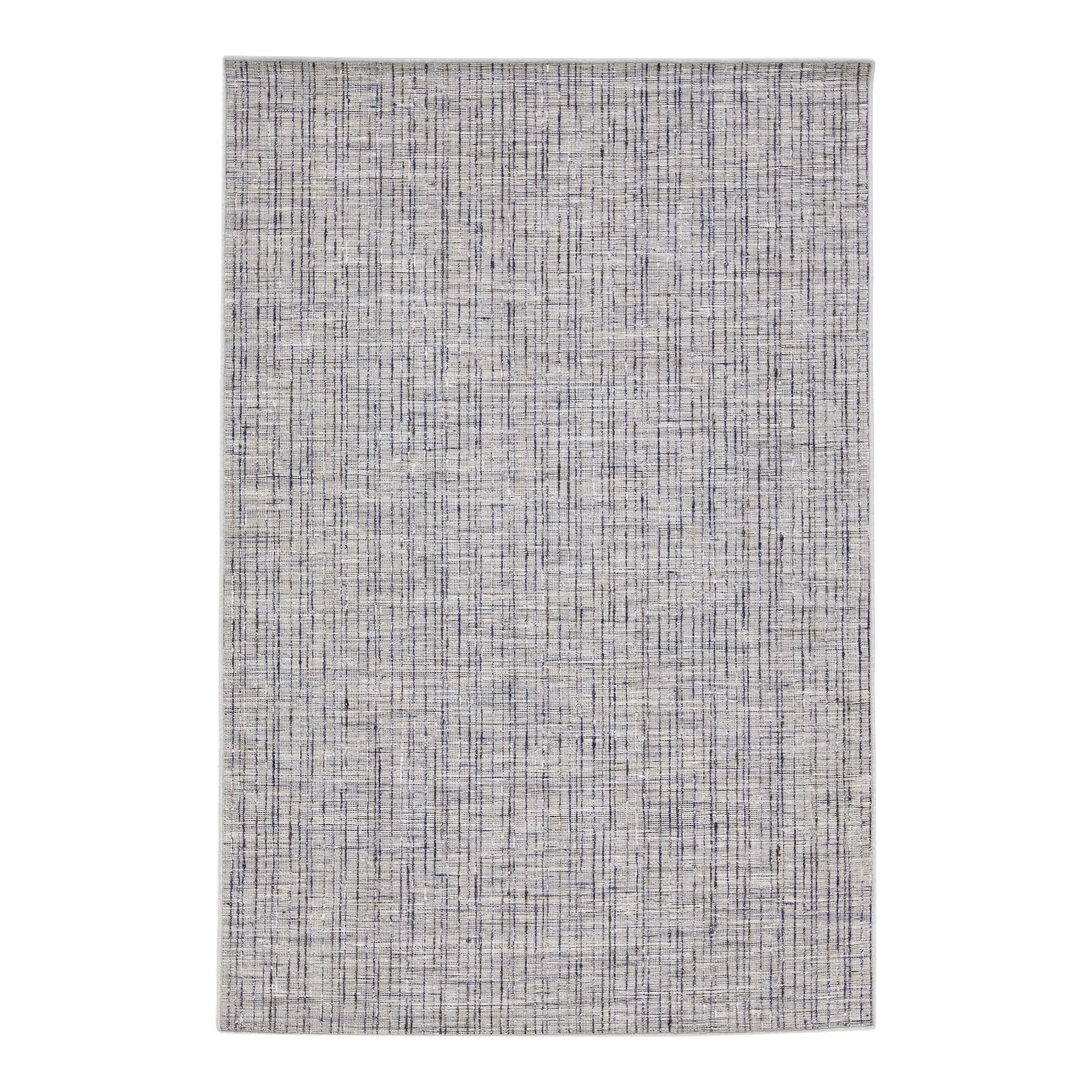 2010s Gray Contemporary Texture Hand Loomed Wool Rug With Strie Design ...