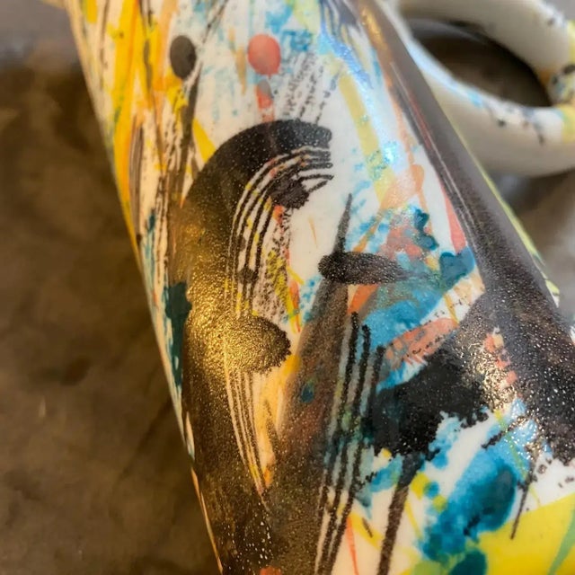 1980s Modernist Hand-Painted Ceramic Jug Vase by M Carbone Per Ceramica Castelli For Sale - Image 11 of 13