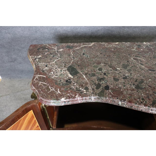 1920s Monumental Grand Inlaid Bronze Mounted French Louis XV Style Marble Top Commode For Sale - Image 10 of 15