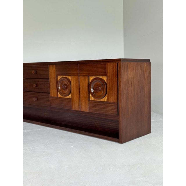 Long Brutalist Brown Oak Credenza For Sale - Image 6 of 15