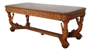 1870s R J Horner 80s Monumental Carved Burl Walnut Console Table
