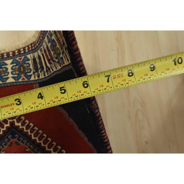 Yalameh Rug 3’4” X 4’10” Red Wool Vintage Tribal Hand-Knotted Carpet For Sale - Image 10 of 12