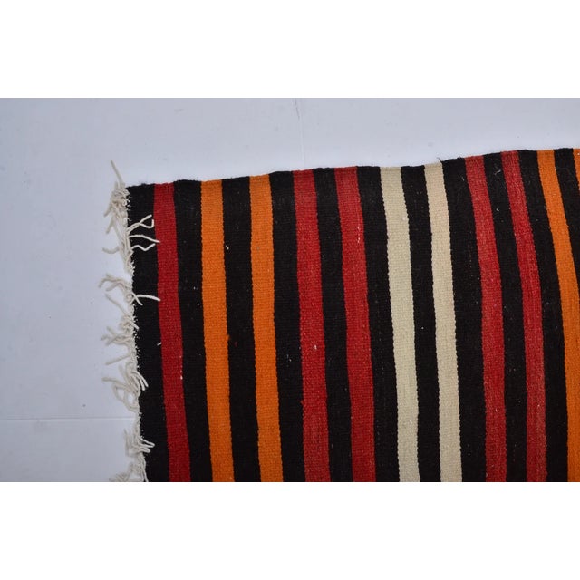 Vintage Mid-Century Turkish Striped Kilim Runner Rug in Orange, Red & Cream For Sale - Image 9 of 14