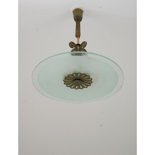 Swedish Art Deco Chandelier in Glass and Patinated Brass, 1940s For Sale - Image 4 of 10