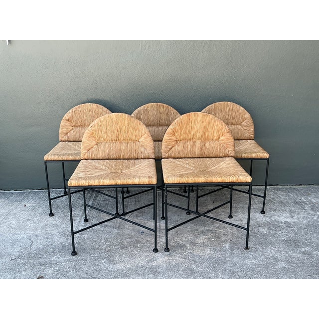Vintage Woven Rush and Metal Dining Chairs - Set of 5 For Sale - Image 13 of 13