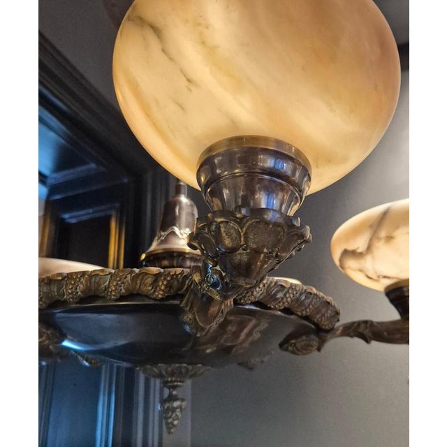 Decorative Pendant Light in Bronze and Alabaster, 1950s For Sale - Image 5 of 10