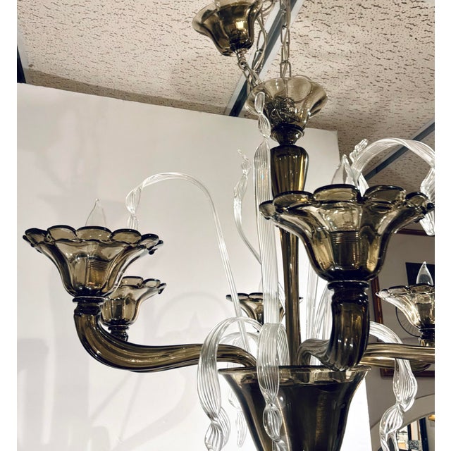 Murano Myran Allan Luxury Lighting Italian Smoked Murano Glass Chandelier For Sale - Image 4 of 7