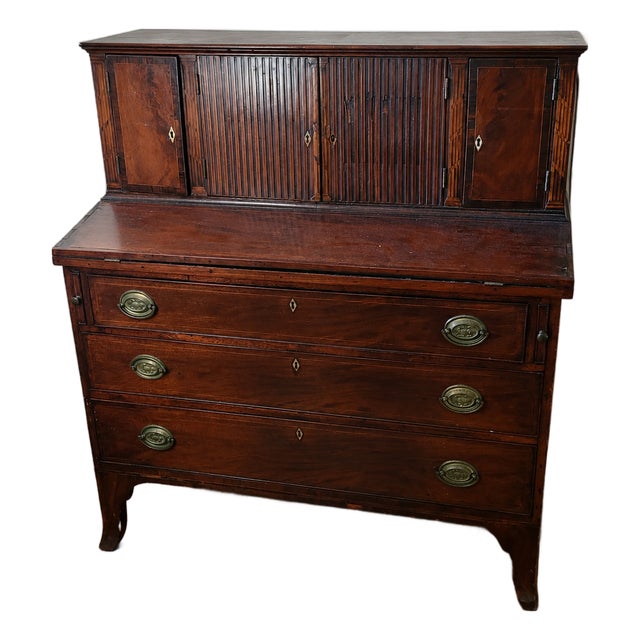 Late 19th Century Federal-Style Mahogany Tambour Secretary With Fitted Interior For Sale