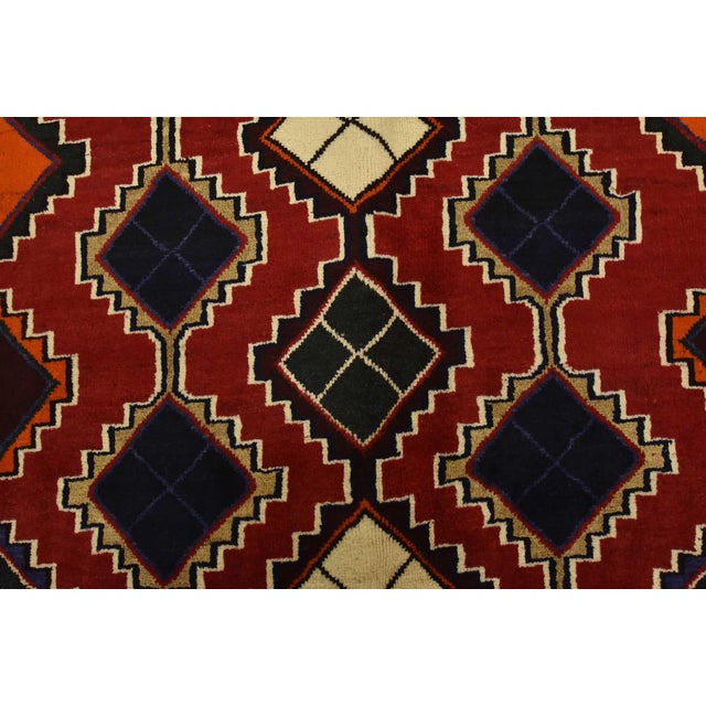 Qashqai Rug 3’8” X 6’7” Red Wool Vintage Tribal Hand-Knotted Oriental Carpet For Sale - Image 9 of 13