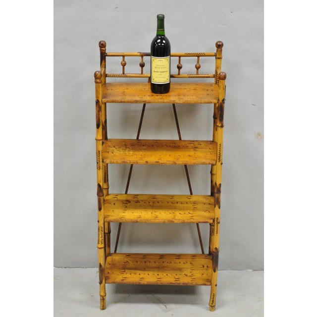 Antique English Victorian Burnt Bamboo Stick & Ball Small Bookcase Curio Shelf. Circa Late 19th Century. Measurements:...