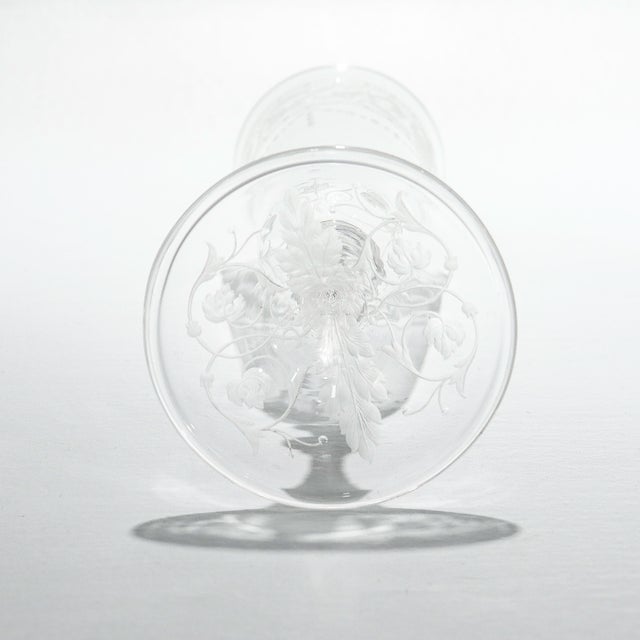 Set of 12 Antique Stourbridge Etched & Engraved Glass Champagne Flutes For Sale - Image 15 of 16