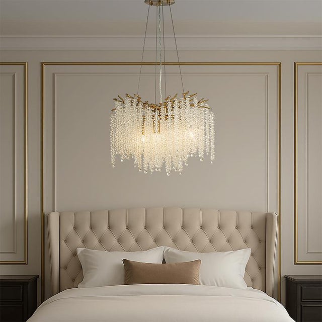 2020s Aloadecor Antique Brass Branch Crystal Chandelier For Sale - Image 5 of 8