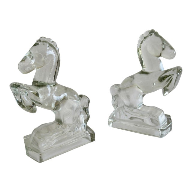 C.1950's Glass Rearing Horse Bookends - Pair For Sale