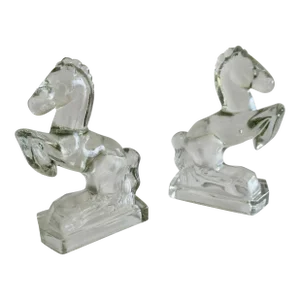 C.1950's Glass Rearing Horse Bookends - Pair