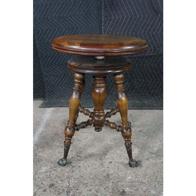 Antique Victorian Birch Ball & Claw Piano Organ Stool Seat Rest For Sale - Image 10 of 17