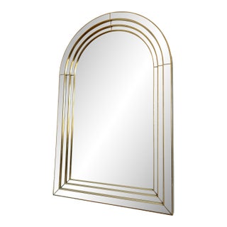Large Vintage Deknudt Arched Beveled Panel Mirror – Gold, Belgium, 1980s For Sale