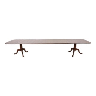 Baker Furniture Style Georgian Monumental Solid Cherry Wood Double Pedestal Extension Dining Table, Newly Refinished For Sale