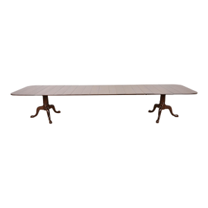 Baker Furniture Style Georgian Monumental Solid Cherry Wood Double Pedestal Extension Dining Table, Newly Refinished
