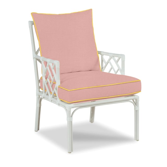 Casa Cosima Home Haven Outdoor Occasional Arm Chair in Canvas Blush with Canvas Buttercup Welt For Sale - Image 4 of 4