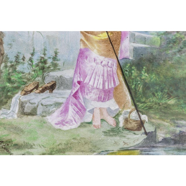 19th Century Painted Porcelain Plate with Fisher Woman For Sale - Image 3 of 7