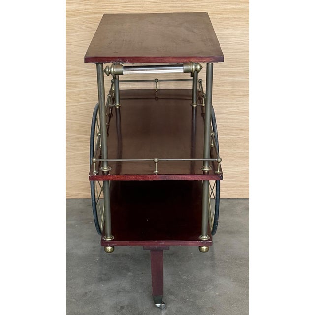 Mid-Century Mahogany Wood and Brass Italian Serving Bar Cart, 1960s. Three level For Sale - Image 9 of 18