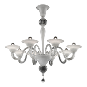 Contemporary Linear Transparent and White With Silver-Leaf Murano Glass Chandelier
