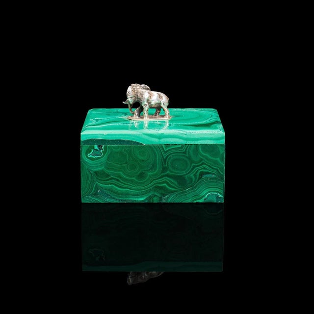 Green Small Antique English Malachite & Silver Trinket Box For Sale - Image 8 of 13