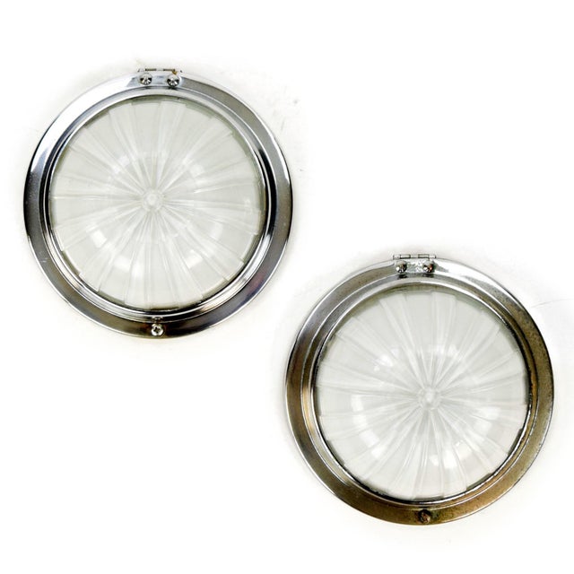 Art Deco Maritime Wall Lights in Chrome and Glass, 1930, Set of 2 For Sale - Image 6 of 6