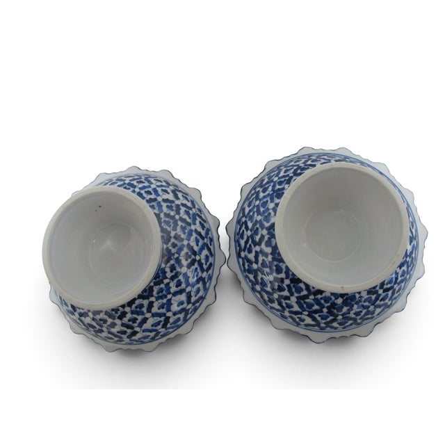 Blue Asian Blue & White Porcelain Pair of Tazza Candy Dish or Candle Holder Set For Sale - Image 8 of 8