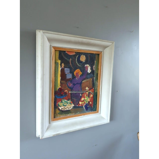 Mid-Century Modern 'She Who Reaches' Vintage Original Swedish Expressive Interior Figurative Oil Painting, Framed For Sale - Image 4 of 8