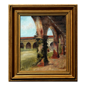 Angela Devlin "California Mission Courtyard Columns" Mixed Media Architectural Landscape 1926